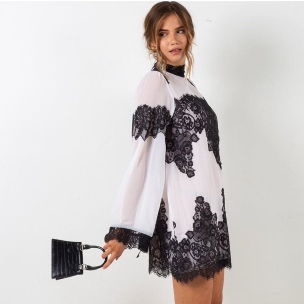 Free People We Are Hah Queen 4 A Day Dress White Black Lace  XS